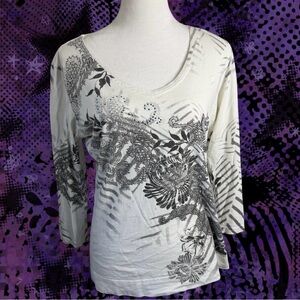 Cream & black graphic 3/4 sleeve top